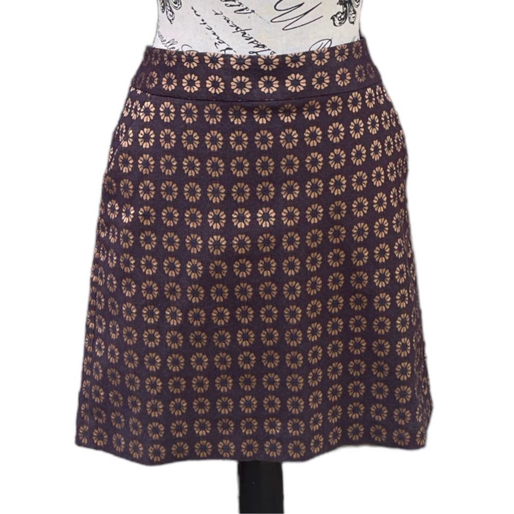Loft sunflower print metallic navy blue gold skirt stretch 8